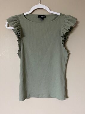 J. Crew Sage Ribbed Ruffle Sleeve Tank